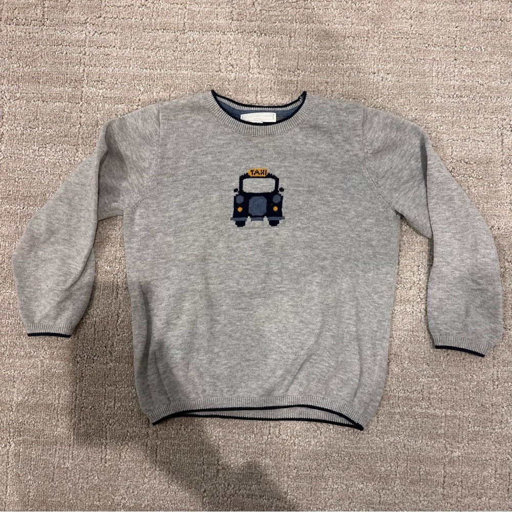 Gray Sweater with Blue Bus Design